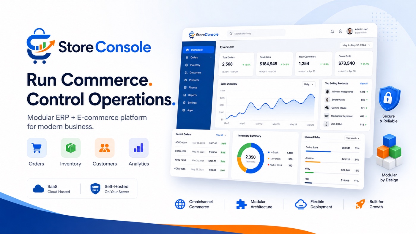 Store Console — modular commerce and ERP dashboard